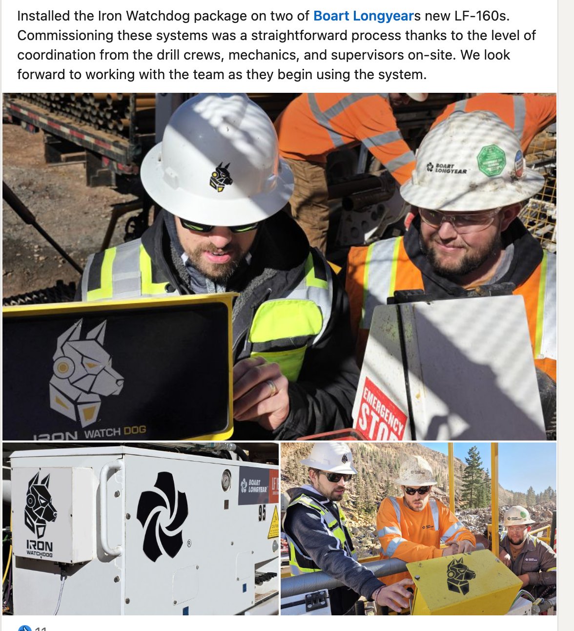 Iron WatchDog installation on Boart Longyear LF-160 rigs — crew and hardware on-site